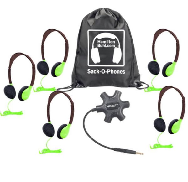 Galaxy™ Econo-Line of Sack-O-Phones with 5 Green Personal-Sized Headphones (HA2-GRN), Starfish Jackbox and Carry Bag Online Hot Sale