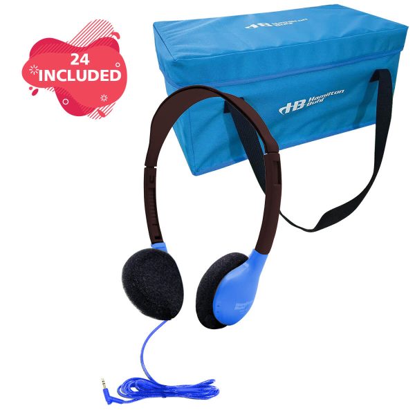 HamiltonBuhl Lab Pack, 24 Personal Headphones in Blue (HA2-BLU) in a Carry Case on Sale