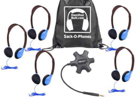 Galaxy™ Econo-Line of Sack-O-Phones with 5 Blue Personal-Sized Headphones (HA2-BLU), Starfish Jackbox and Carry Bag Cheap