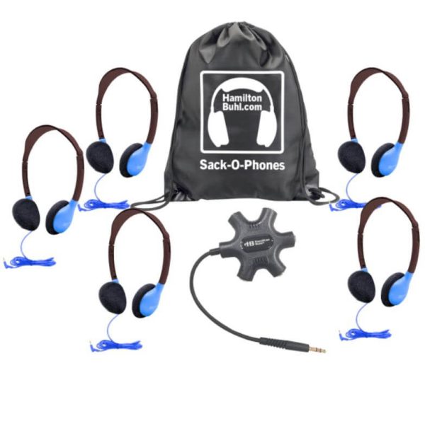 Galaxy™ Econo-Line of Sack-O-Phones with 5 Blue Personal-Sized Headphones (HA2-BLU), Starfish Jackbox and Carry Bag Cheap