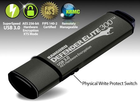 Kanguru Defender Elite300™ FIPS 140-2 Certified, Secure, SuperSpeed USB 3.0, Hardware Encrypted Flash Drive on Sale