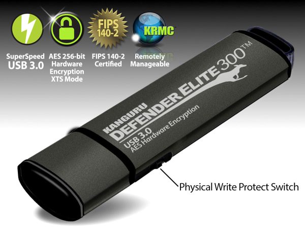 Kanguru Defender Elite300™ FIPS 140-2 Certified, Secure, SuperSpeed USB 3.0, Hardware Encrypted Flash Drive on Sale