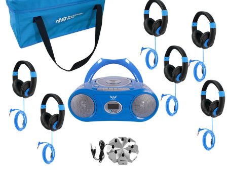 6-Station Listening Center with AudioAce Boombox, Jackbox and Smart-Trek Deluxe Headphones with Blue Accents Discount