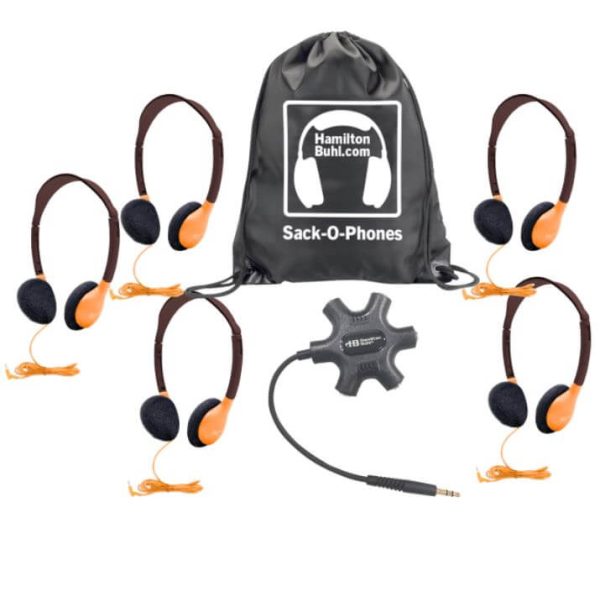 Galaxy™ Econo-Line of Sack-O-Phones with 5 Orange Personal-Sized Headphones (HA2-ORG), Starfish Jackbox and Carry Bag Online