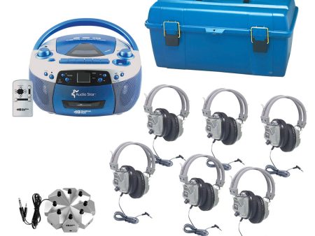 AudioStar 6-Station Listening Center with USB, CD, Cassette, Radio, CD Tape-to-MP3 Converter Media Center and 6 Deluxe Headsets on Sale