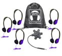 Galaxy™ Econo-Line of Sack-O-Phones with 5 Purple Personal-Sized Headphones (HA2-PPL), Starfish Jackbox and Carry Bag Fashion