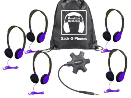 Galaxy™ Econo-Line of Sack-O-Phones with 5 Purple Personal-Sized Headphones (HA2-PPL), Starfish Jackbox and Carry Bag Fashion