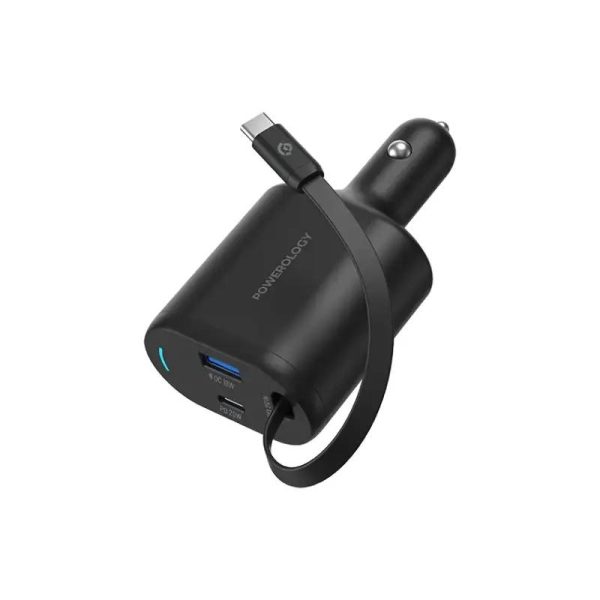 Powerology Type-C Retractable Car Charger - 70W   Black Discount